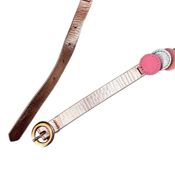 Vintage Cole Haan Slim Metallic Leather Belt Sz L Rose Gold Round Accents 90s main image 6